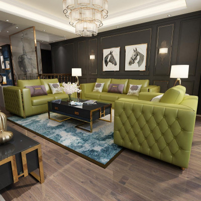 Żywy krajobraz Zestaw sofowy 3+2+1 miejsce do siedzenia Skórzana sofa kanapa Ustawić Chesterfield