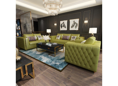 Żywy krajobraz Zestaw sofowy 3+2+1 miejsce do siedzenia Skórzana sofa kanapa Ustawić Chesterfield