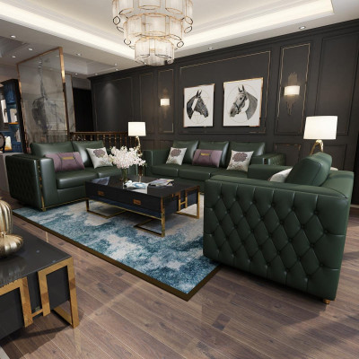 Żywy krajobraz Zestaw sofowy 3+2+1 miejsce do siedzenia Skórzana sofa kanapa Ustawić Chesterfield
