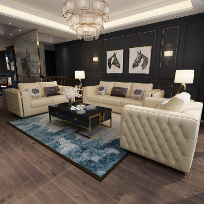 Żywy krajobraz Zestaw sofowy 3+2+1 miejsce do siedzenia Skórzana sofa kanapa Ustawić Chesterfield