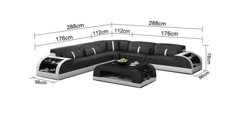 Skórzana sofa w kształcie litery L Żywy krajobraz Narożnikowa kanapa Ustawić Nowoczesna sofa USB