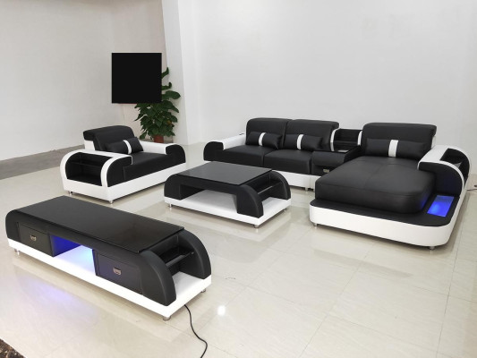 Kanapa Narożnikowa kanapa Skóra Żywy krajobraz Ustaw Design Nowoczesna sofa w kształcie litery L, stolik kawowy
