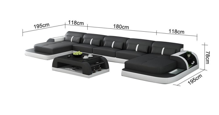 Narożnikowa kanapa skórzana z usb Big U w kształcie Żywy krajobraz sofa kanapa Ustawić led nowa