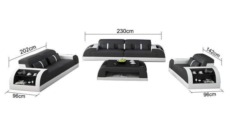 Zestaw sofowy 3 2 1 miejsce do siedzenia Zestaw Sofa Podkładka Kanapa Skóra Relaks Zestaw do Salonu Nowy