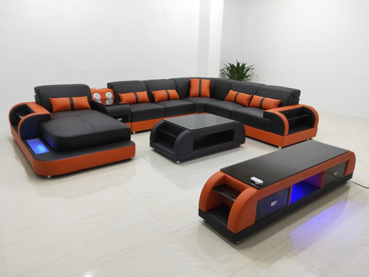Design Zestaw narożny skórzana sofa Narożnikowa kanapa Luxury Żywy krajobraz led sofa kanapa Podkładka