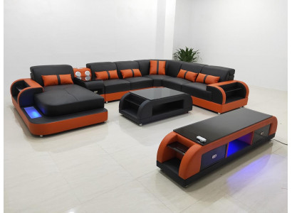 Design Zestaw narożny skórzana sofa Narożnikowa kanapa Luxury Żywy krajobraz led sofa kanapa Podkładka