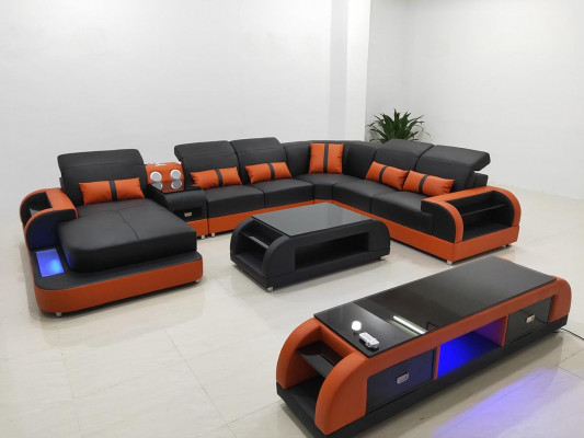 Design Zestaw narożny skórzana sofa Narożnikowa kanapa Luxury Żywy krajobraz led sofa kanapa Podkładka