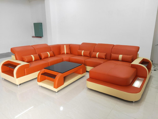 Design Zestaw narożny skórzana sofa Narożnikowa kanapa Luxury Żywy krajobraz led sofa kanapa Podkładka