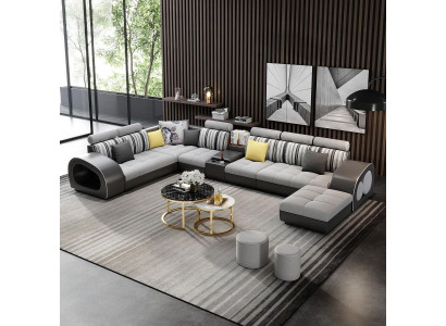Sofa skórzana sofa z kanapą USB designerska sofa w kształcie litery U Zestaw narożny narożnik tapicerowany Duży nowy