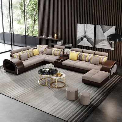 Sofa skórzana sofa z kanapą USB designerska sofa w kształcie litery U Zestaw narożny narożnik tapicerowany Duży nowy