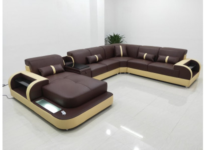 Sofa skórzana Sofa Design Sofa U Shape Żywy krajobraz Couch Podkładka Narożnikowa kanapa Ustawić Nowość