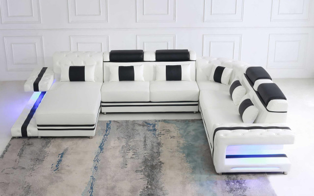 Narożnikowa kanapa Sofa U Shape Couch Podkładka Projektant Skóra Duża skórzana sofa Żywy krajobraz