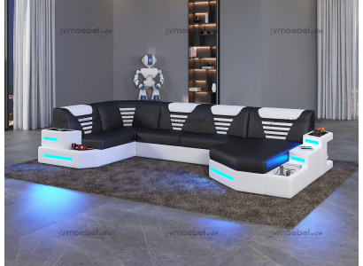 Narożnik Sofa Couch Podkładka Narożnik Skóra Couchen Żywy krajobraz U Shape +LED