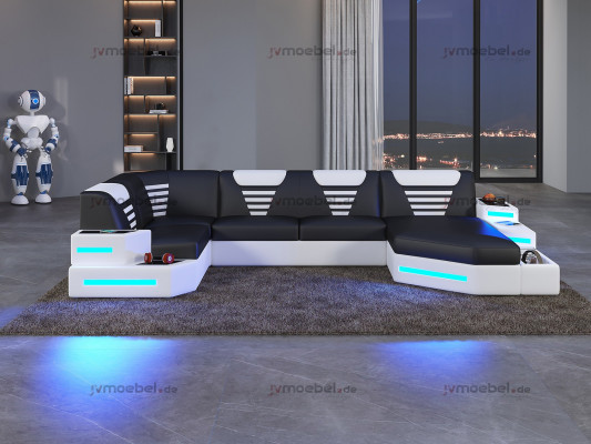 Narożnik Sofa Couch Podkładka Narożnik Skóra Couchen Żywy krajobraz U Shape +LED
