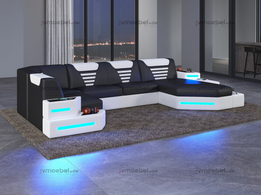 Narożnik Sofa Couch Podkładka Narożnik Skóra Couchen Żywy krajobraz U Shape +LED
