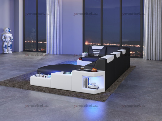 Narożnik Sofa Couch Podkładka Narożnik Skóra Couchen Żywy krajobraz U Shape +LED