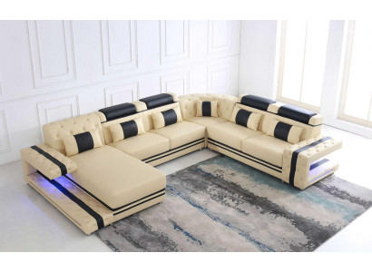 Skóra Podkładka Siedziba Design Modern Narożnik Ustawić Sofa Żywy krajobraz U Shape USB LED