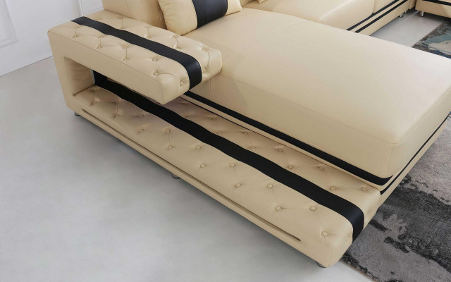 Skóra Podkładka Siedziba Design Modern Narożnik Ustawić Sofa Żywy krajobraz U Shape USB LED