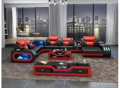 Design Duża Sofa z USB Narożnikowa kanapa Kanapa Wohlandschaft U Form Skóra Włókienniczy Narożnik