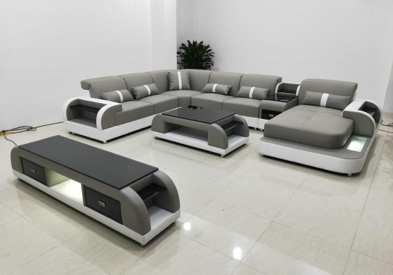 Ustawić Design Żywy krajobraz Narożnikowa kanapa Sofa Kanapa Kształt U stolik kawowy Skóra 2-częściowa