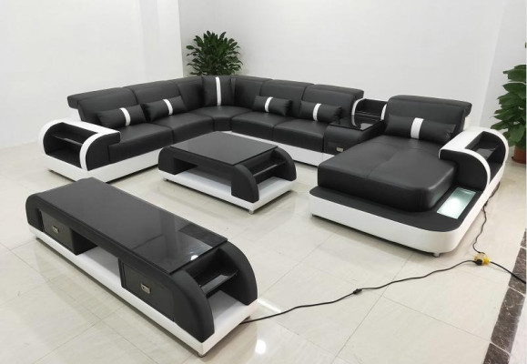Ustawić Design Żywy krajobraz Narożnikowa kanapa Sofa Kanapa Kształt U stolik kawowy Skóra 2-częściowa