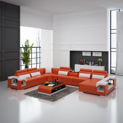 Zestaw narożny skórzana sofa USB LED luksus Żywy krajobraz sofa kanapa Podkładka Narożnikowa kanapa