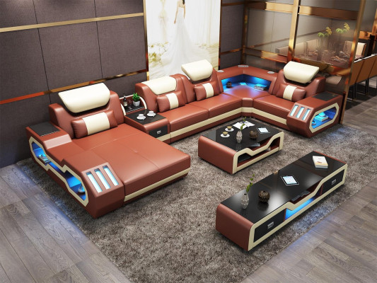 Narożnikowa kanapa UForm stolik kawowy skórzana sofa Żywy krajobraz designerska sofa 2-częściowy zestaw led usb
