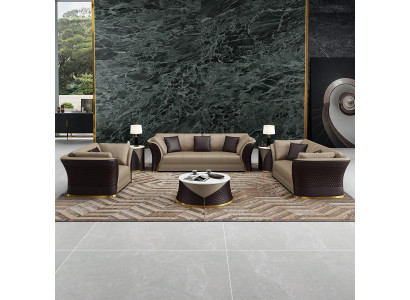 Zestaw wypoczynkowy 3+2+1 miejsce do siedzenia Design Podkładka Sofy Skóra Relaks Modern New Brown