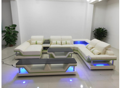 Nowoczesny design Żywy krajobraz Narożnikowa kanapa Sofa Kanapa Podkładka rtv stolik kawowy Skóra