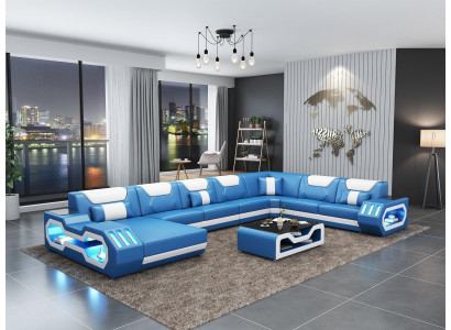 Narożnikowa kanapa Kształt U stolika kawowego Couch Design Grey Podkładka Skóra Modern Żywy krajobraz