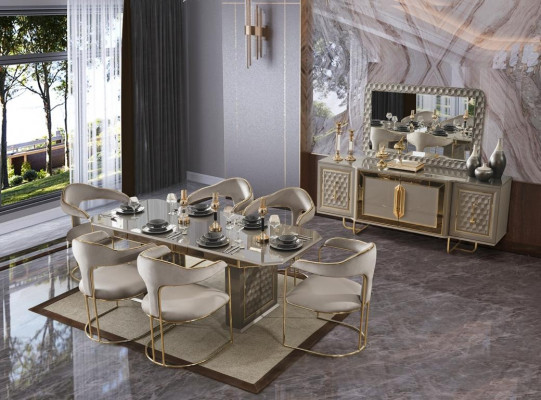 Stół obiadowy Szary Nowoczesna jadalnia Piękna Kuchnia Drewno stoły Design Luxury Metal Nowość