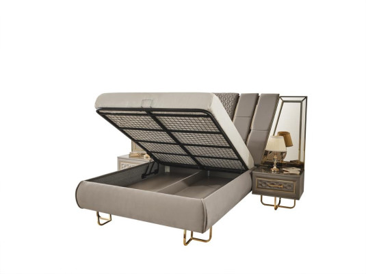 Luksusowe łóżko hotelowe z 2x Stolik nocny Gold Shiny Meble Sypialnia