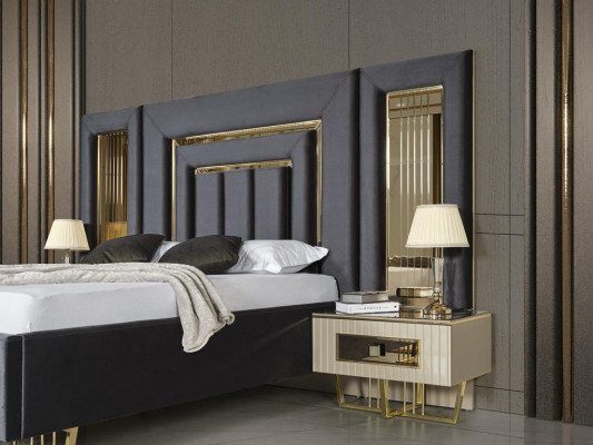 Luksusowe Sypialnia Stolik nocny Łóżko 3-częściowe. Kompletny zestaw designerskich mebli