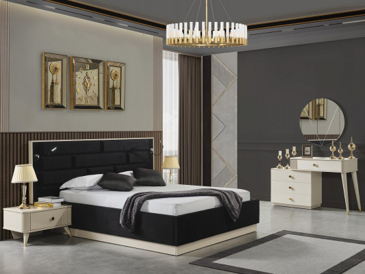Łóżko 2x Szafki nocne Toaletka Lustro Luxury Sypialnia Komplet mebli