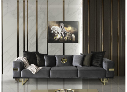 Sofa 4 Siedziba Szare Sofy Styl Luksusowy Salon Nowoczesny Design Materiałowa Tapicerka