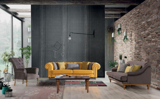 Chesterfield Couch Sofa Relaks Materiał Lounge Luxury Podkładka Fotel Design Brown