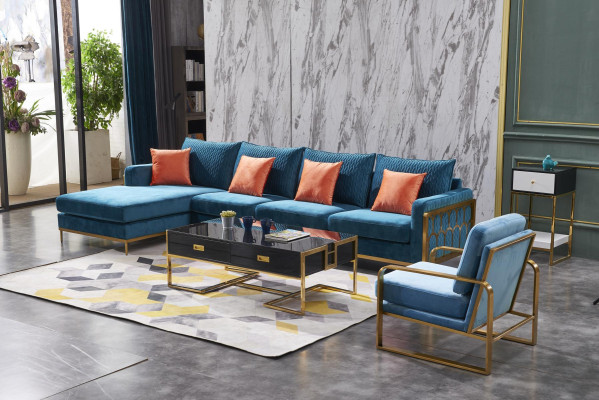 Narożnikowa kanapa w kształcie litery L stolik kawowy Sofa Couch Design Podkładka Luxury Blue Tabela