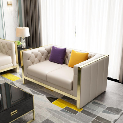 Beżowy Chesterfield Zestaw sofowy 3+2 miejsce do siedzenia tapicerowane sofy Skóra salon Ustawić