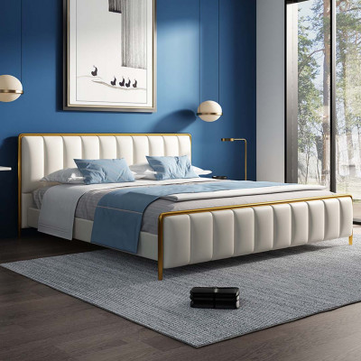 Design Podwójne łóżko skórzane łóżko Łóżko Skóra Sypialnia Podkładka Małżeństwo 180x200