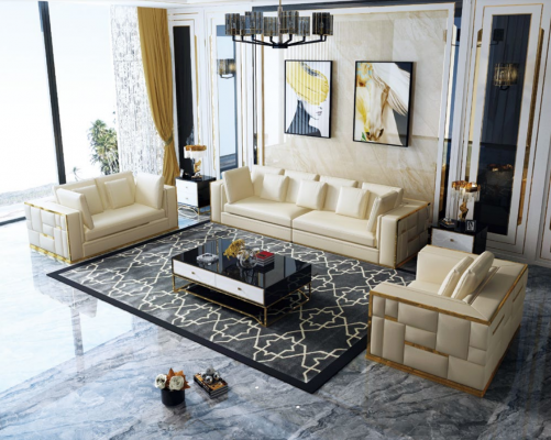 Design Sofa Kanapa Podkładka Siedziba Ustawić 3+2+1+ Szezlong Skóra Luxus