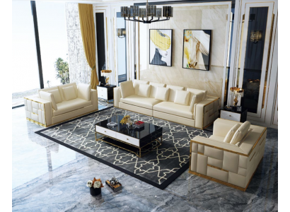 Design Sofa Kanapa Podkładka Siedziba Ustawić 3+2+1+ Szezlong Skóra Luxus