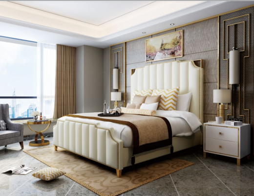 Designerskie Podwójne łóżko Hotel Luxus Sypialnia 180x200cm Skóra Metal