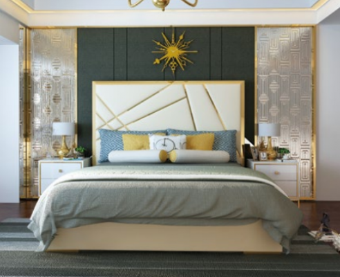 Designerskie Podwójne łóżko Łóżko Hotelowe Dekoracja Luksusowa Sypialnia 180/200x200cm Skóra