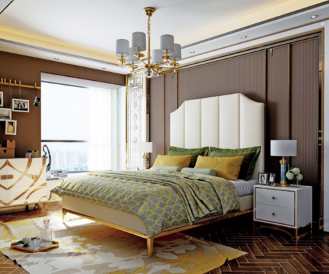 Łóżko Podkładka Deco Design Luksusowe podwójne łóżko hotelowe Sleep Pokój Skóra