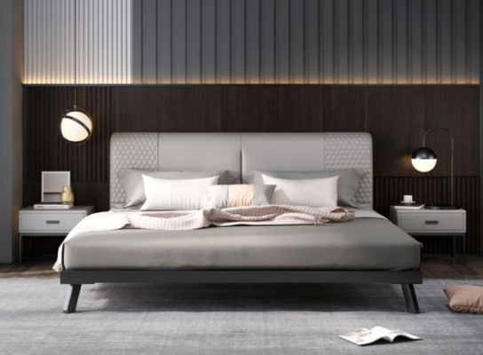 Luxury Design Skóra Łóżko Metalowe Złote łóżko Podkładka Hotelowa 180x200cm Szara