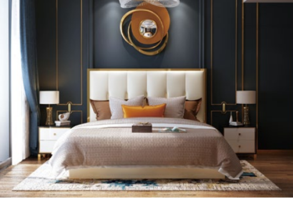 Luxury Design Skóra Łóżko Metal Gold łóżko Podkładka Hotel Sypialnia