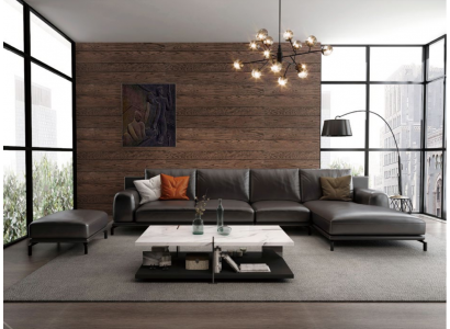 Nowoczesny zestaw sof narożny w kształcie litery L Podkładka Decor Siedziba Narożnik Kanapa + Stołek