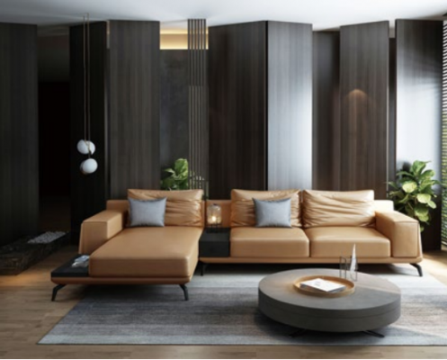 Żywy krajobraz L-shape Narożnikowa kanapa Couch Design Skóra Podkładka Ustawić Sofa
