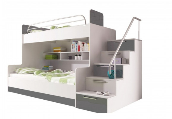 Szare Podwójne łóżko piętrowe Floors Łóżko żłobek Łóżko na poddaszu Meble o wysokim połysku