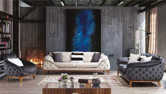 Chesterfield z Drewno Włókienniczy Couch Zestaw sofowy 331 Siedziba Zestaw Podkładka